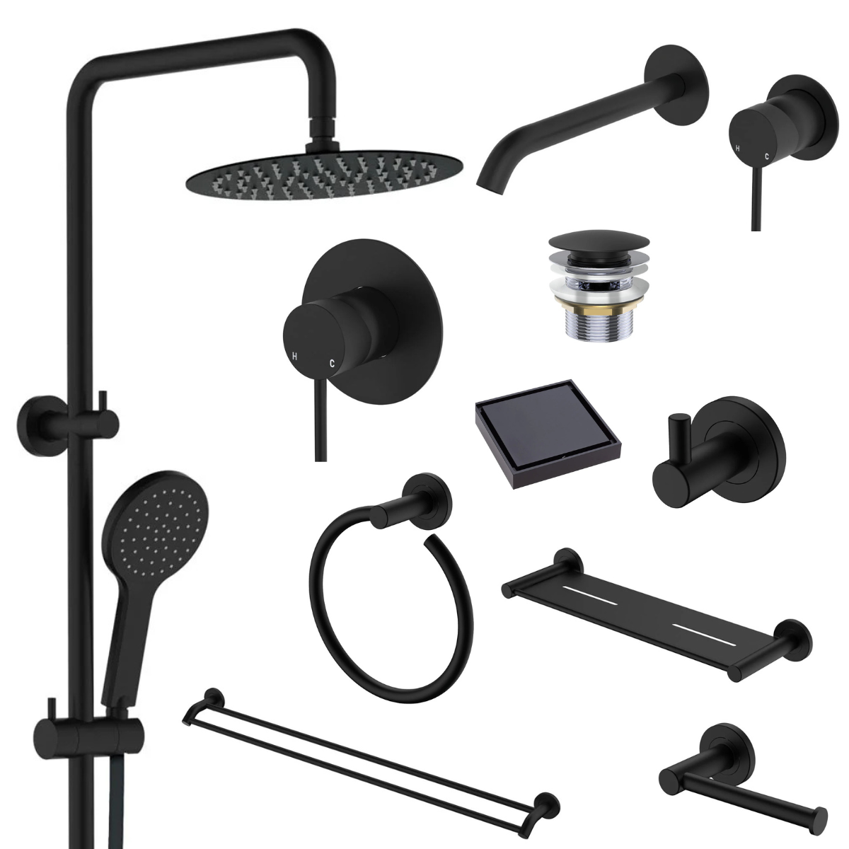 Fienza Kaya Bathroom 10 Piece Package – Matte Black