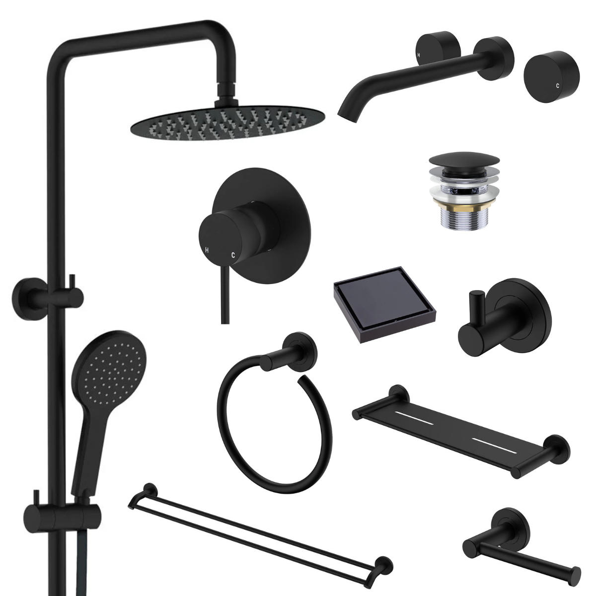 Fienza Kaya Bathroom 10 Piece Package – Matte Black