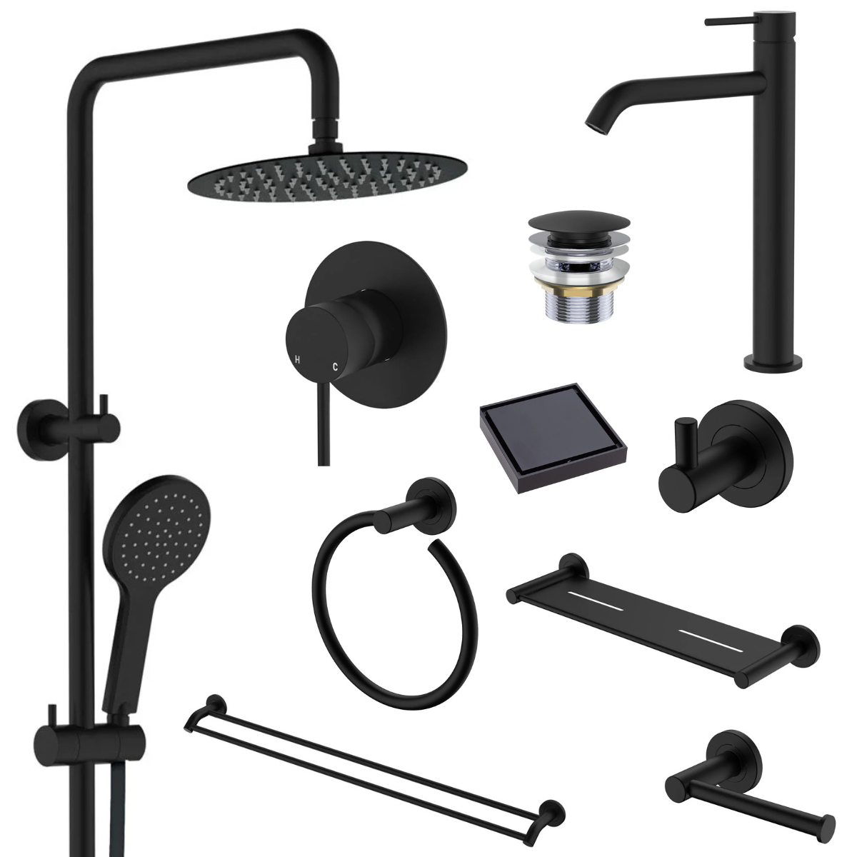 Fienza Kaya Bathroom 10 Piece Package – Matte Black