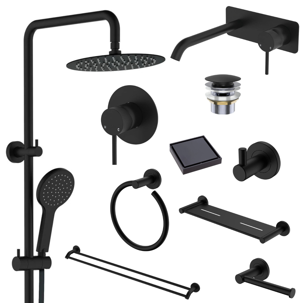 Fienza Kaya Bathroom 10 Piece Package – Matte Black