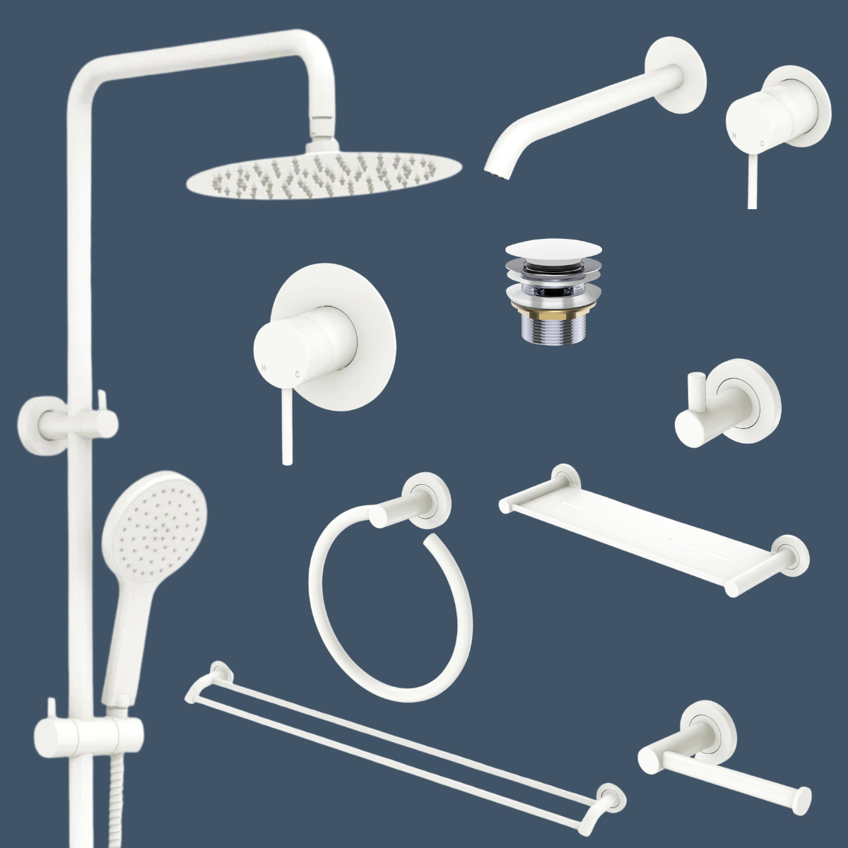 Fienza Kaya Bathroom 9 Piece Package – Matte White