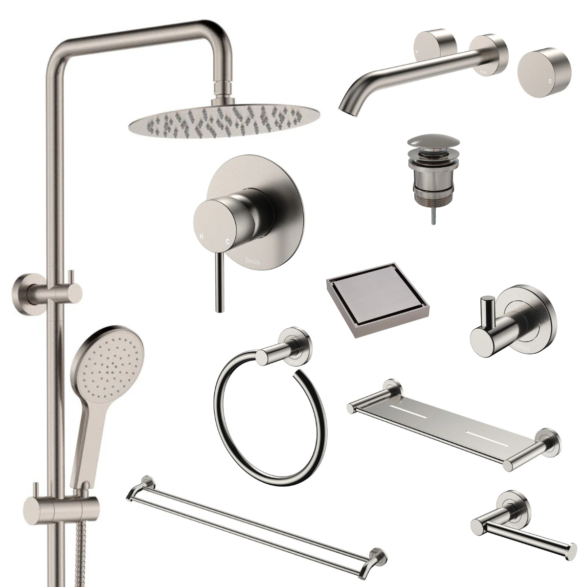 Fienza Kaya Bathroom 10 Piece Package – Brushed Nickel
