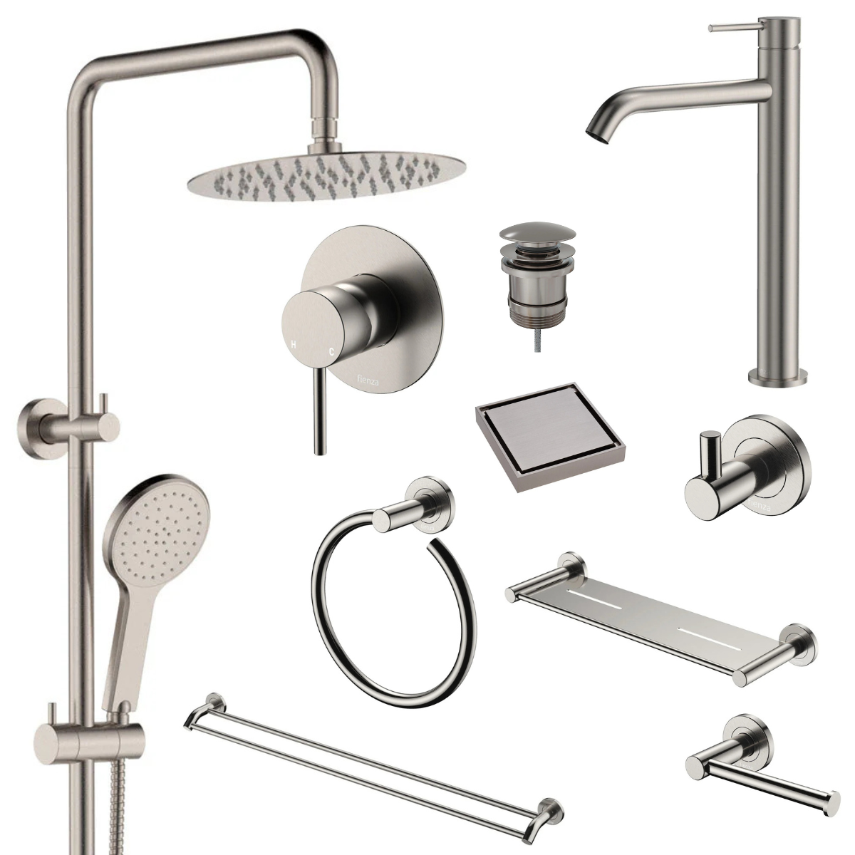 Fienza Kaya Bathroom 10 Piece Package – Brushed Nickel