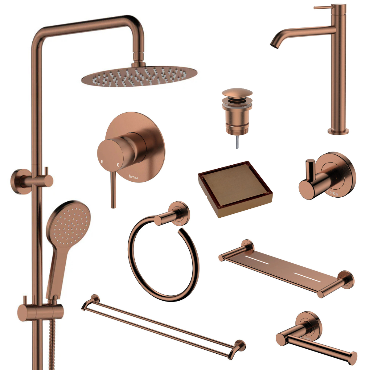Fienza Kaya Bathroom 10 Piece Package – Brushed Copper