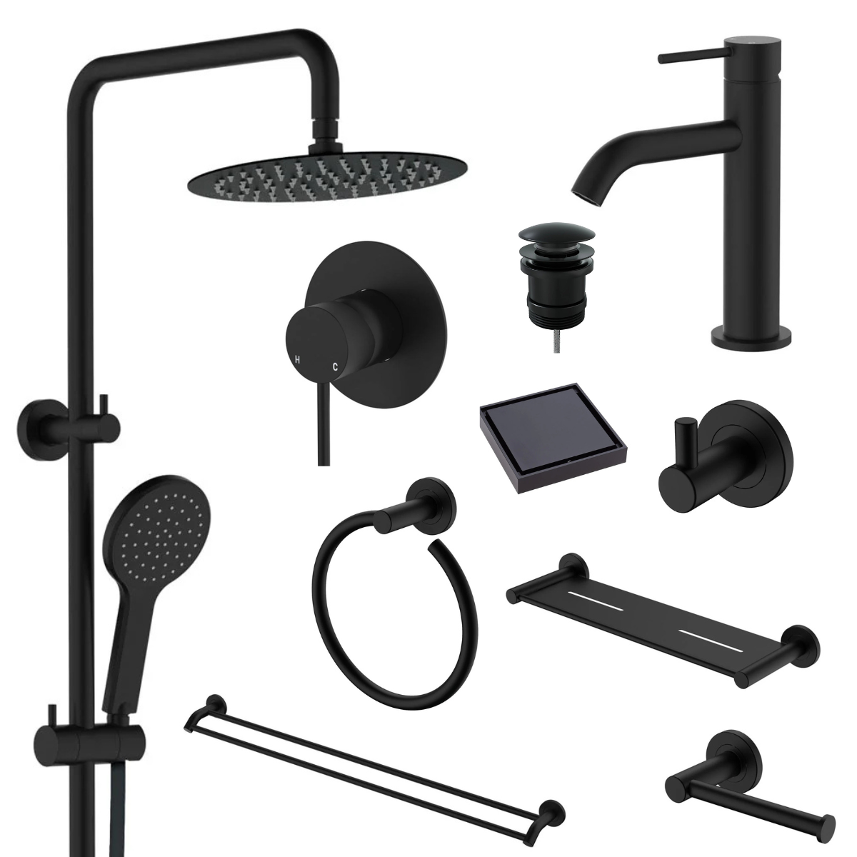 Fienza Kaya Bathroom 10 Piece Package – Matte Black