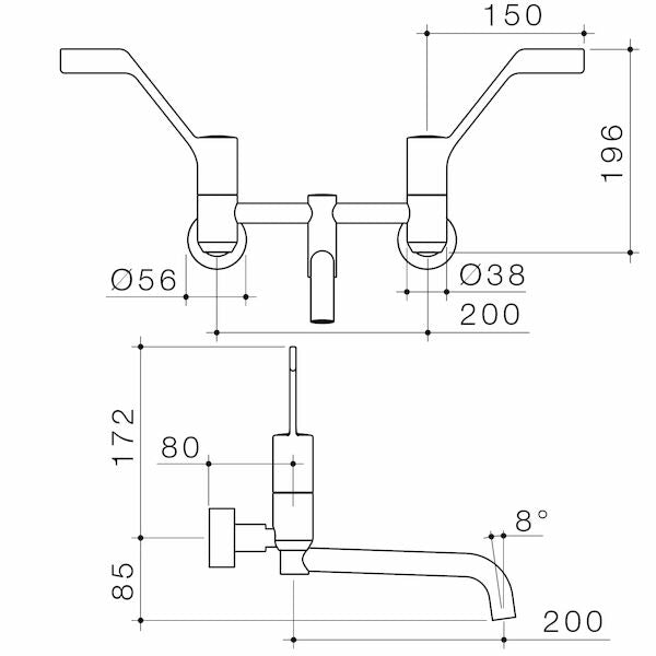 Caroma G Series+ Underslung Exposed Wall Sink Set (200mm outlet + 150mm handles) - Lead Free