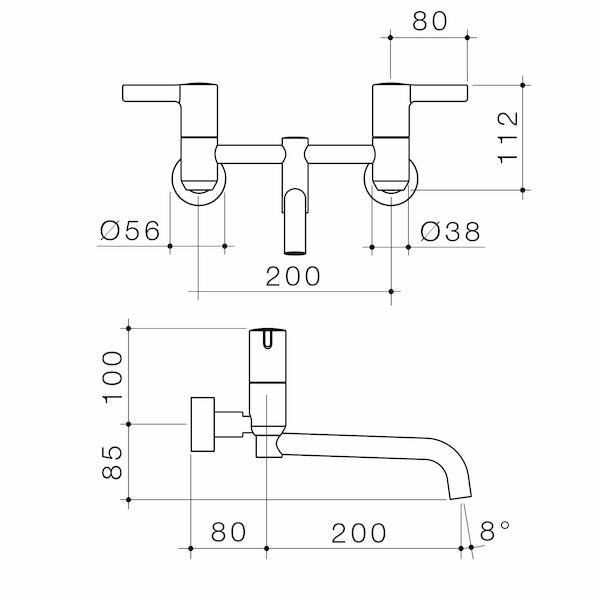 Caroma G Series+ Underslung Exposed Wall Sink Set (200mm outlet + 150mm handles) - Lead Free