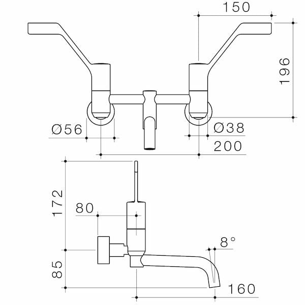 Caroma G Series+ Underslung Exposed Wall Sink Set (200mm outlet + 150mm handles) - Lead Free