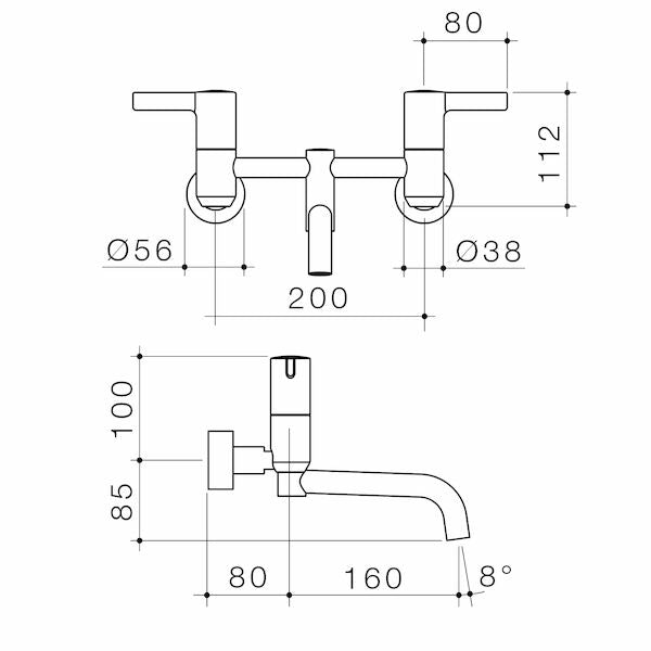 Caroma G Series+ Underslung Exposed Wall Sink Set (200mm outlet + 150mm handles) - Lead Free