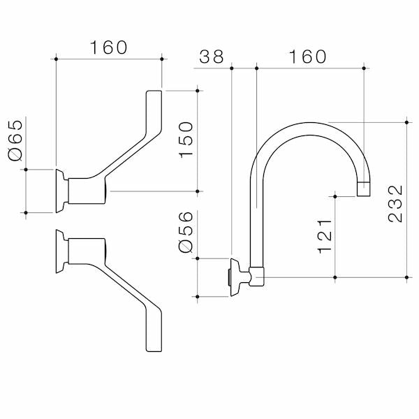 Caroma G Series+ Concealed Wall Sink Set (160mm outlet + 150mm handles) - Lead Free