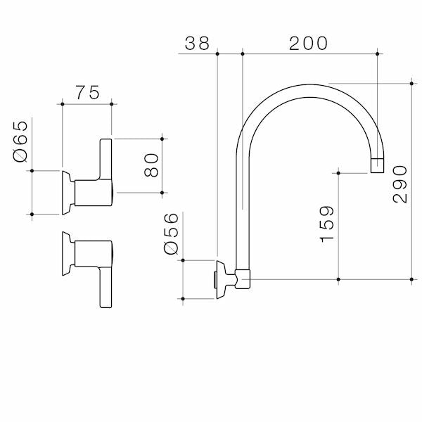 Caroma G Series+ Concealed Wall Sink Set (200mm outlet + 80mm handles) - Lead Free