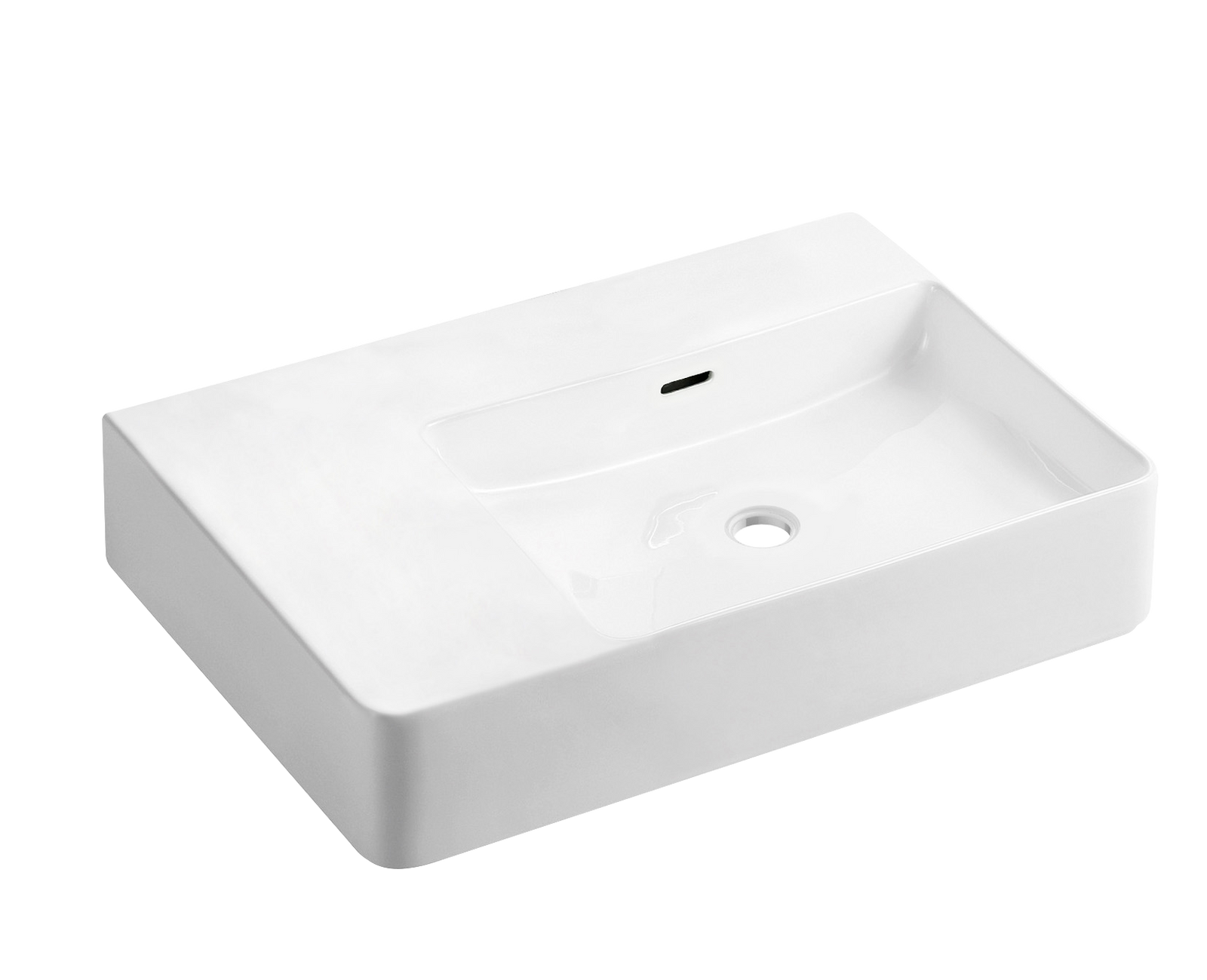 Johnson Suisse Quado Rectangular Shelf Basin 605 x 420mm - Left Hand Shelf / No Tap Hole / Chrome Plug & Waste