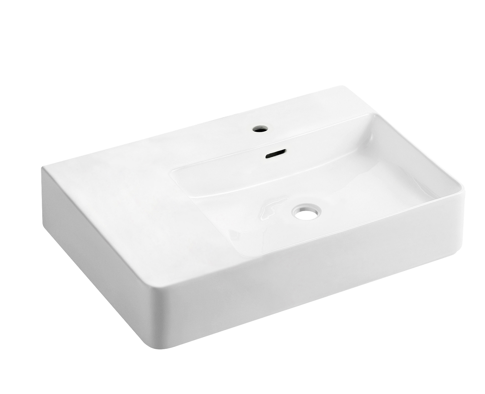 Johnson Suisse Quado Rectangular Shelf Basin 605 x 420mm - Left Hand Shelf / 1 Tap Hole / Chrome Plug & Waste
