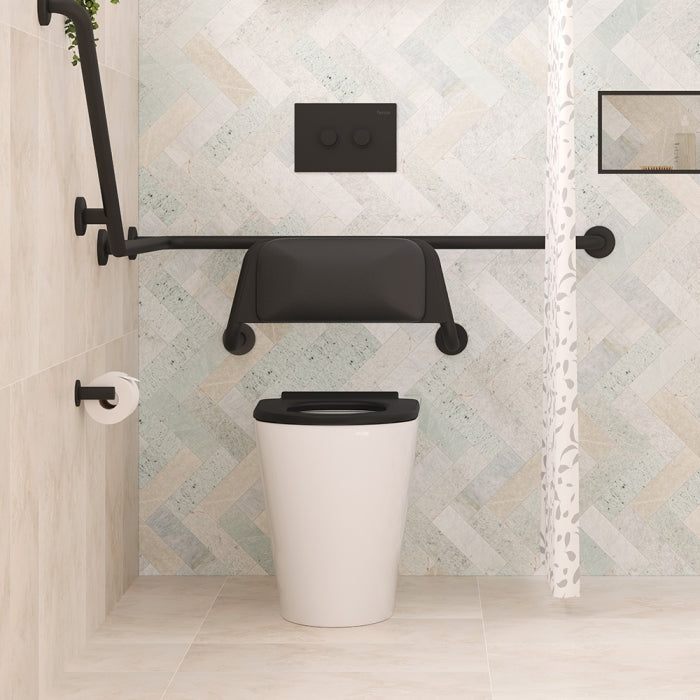 Fienza Isabella Care Wall-Faced Toilet Suite, Gloss White with Black Seat