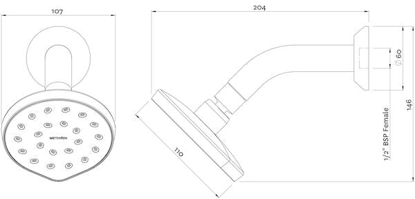 Methven KIRI MK2 WALL SHOWER ON ARM SATINJET