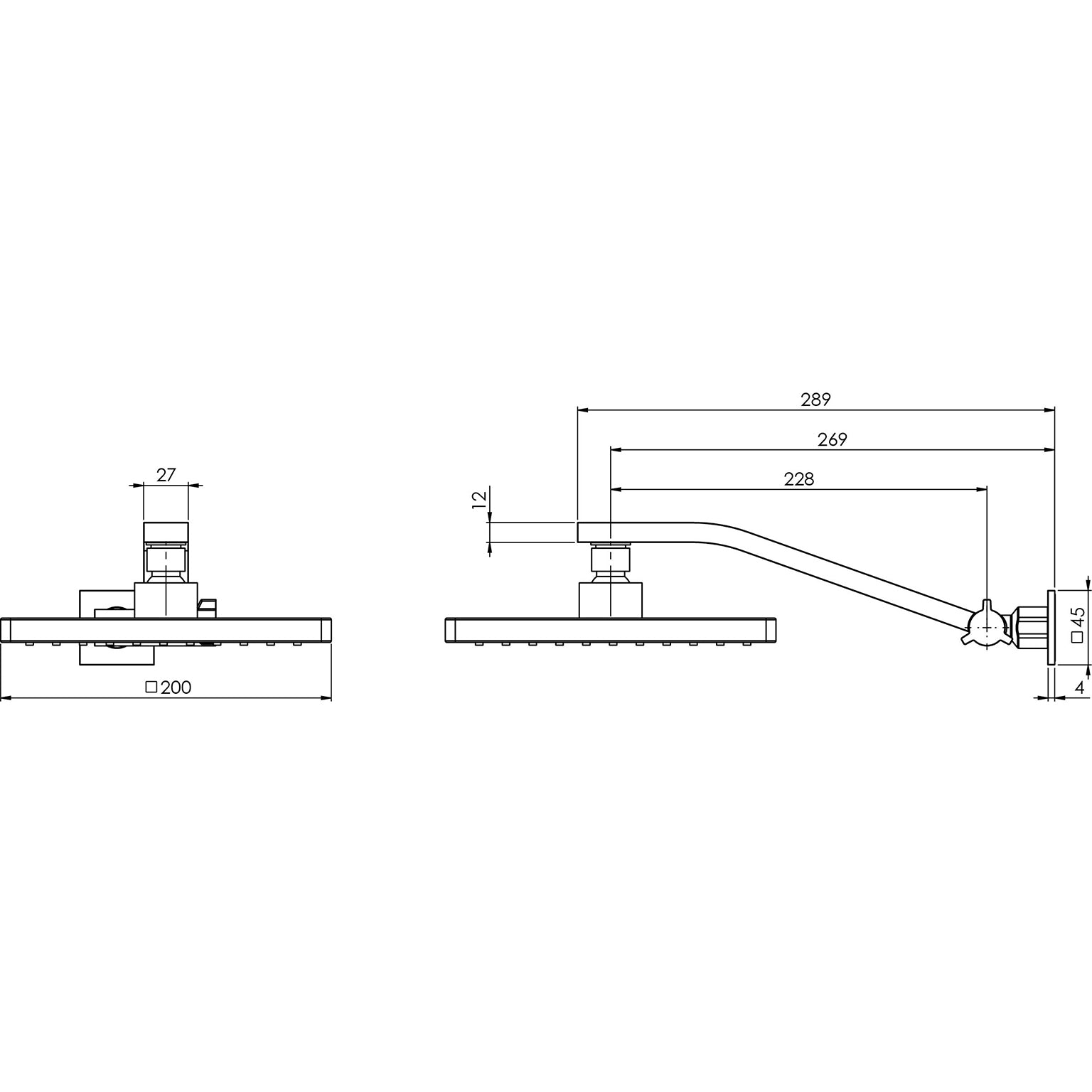 Phoenix Lexi Universal Shower Arm & 200mm Square Rose