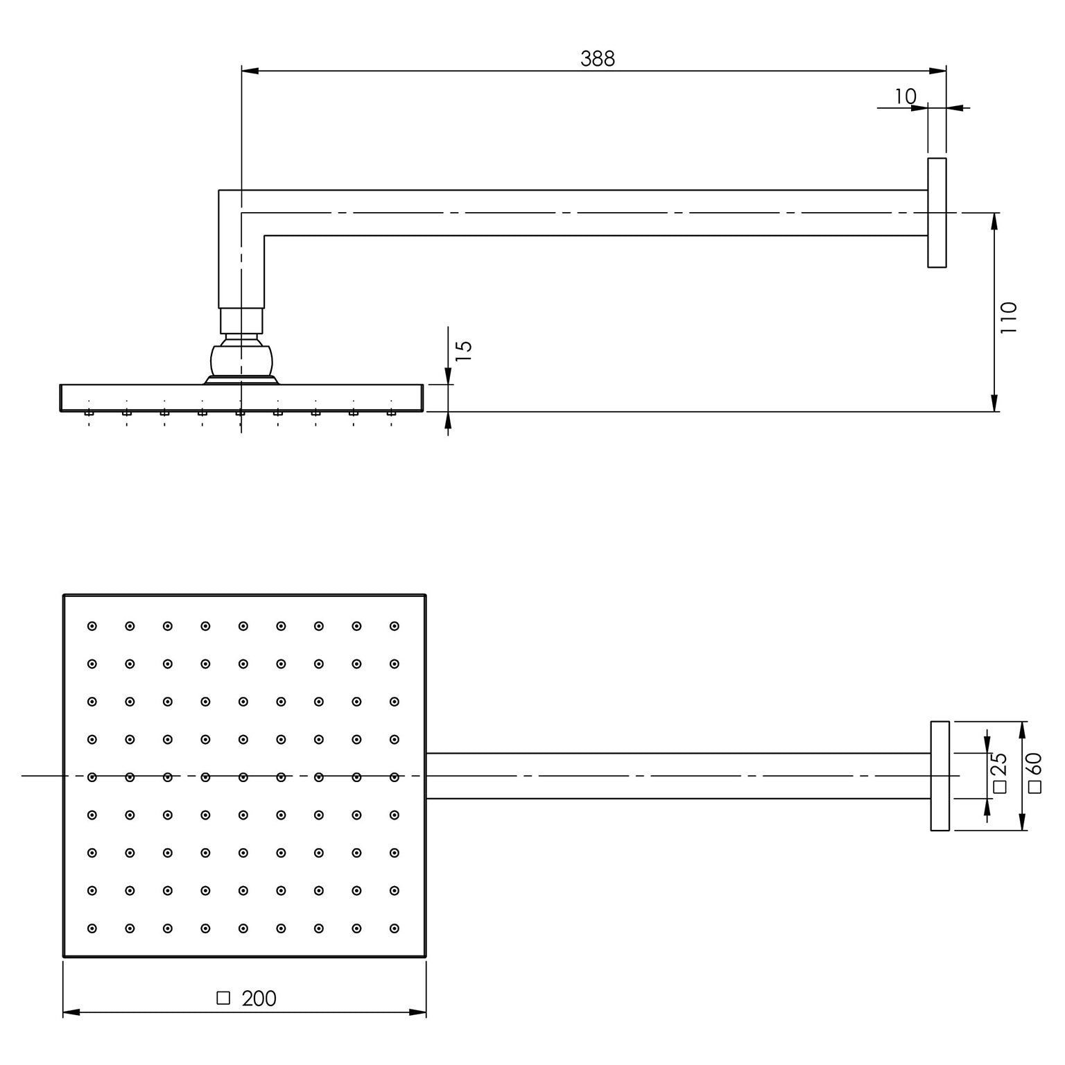 Phoenix Lexi Shower Arm 400mm & 200mm Square Rose