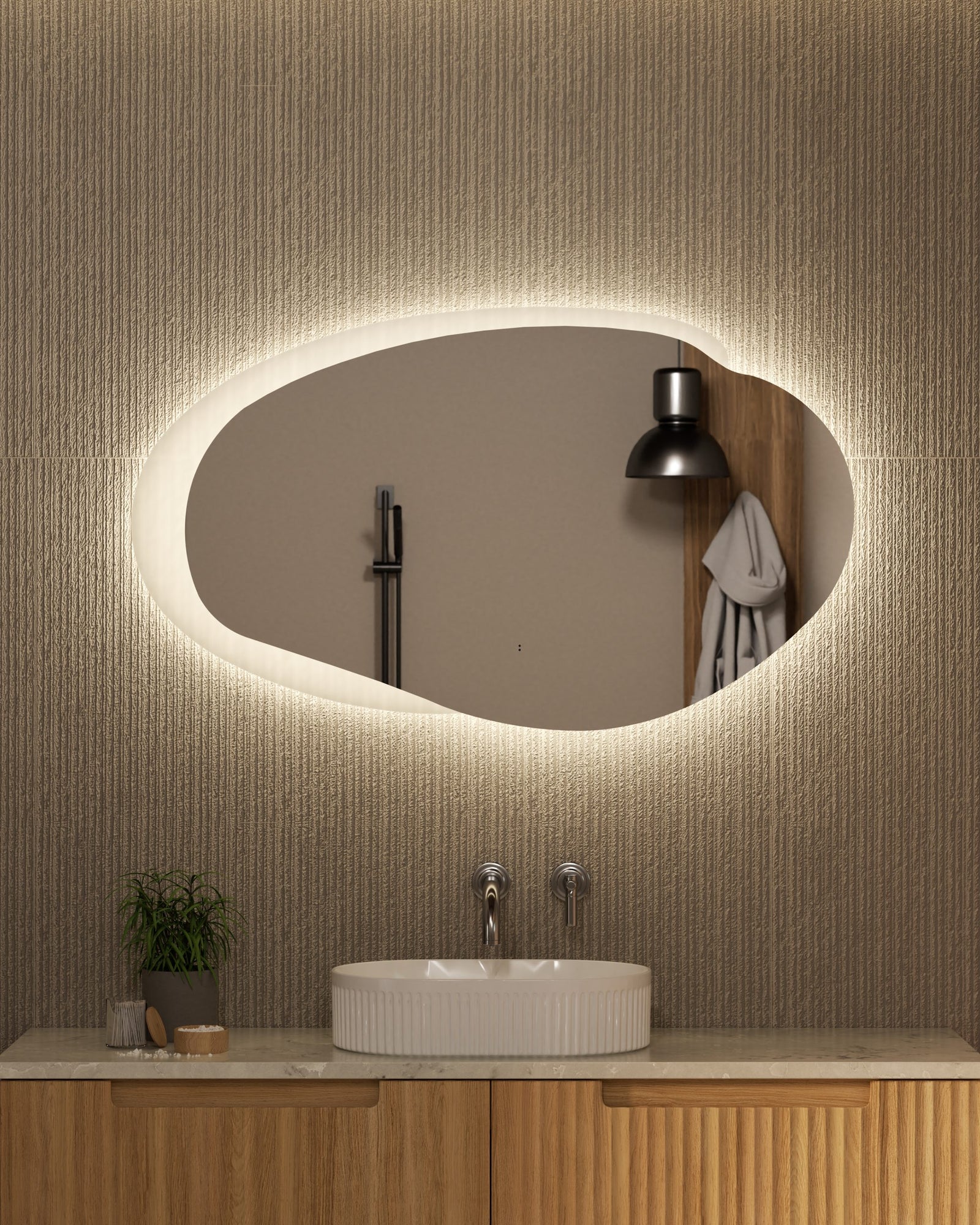 Aulic Evanston LED Mirror 1100 x 646mm Matte Grey Acrylic Edge