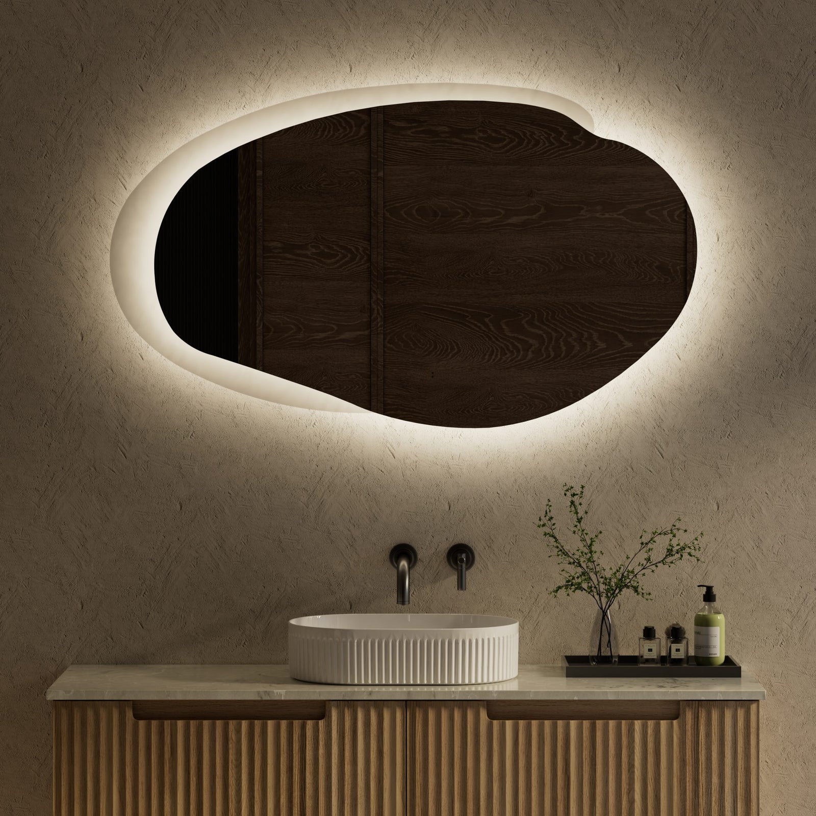 Aulic Evanston LED Mirror 1300 x 763mm Matte Grey Acrylic Edge