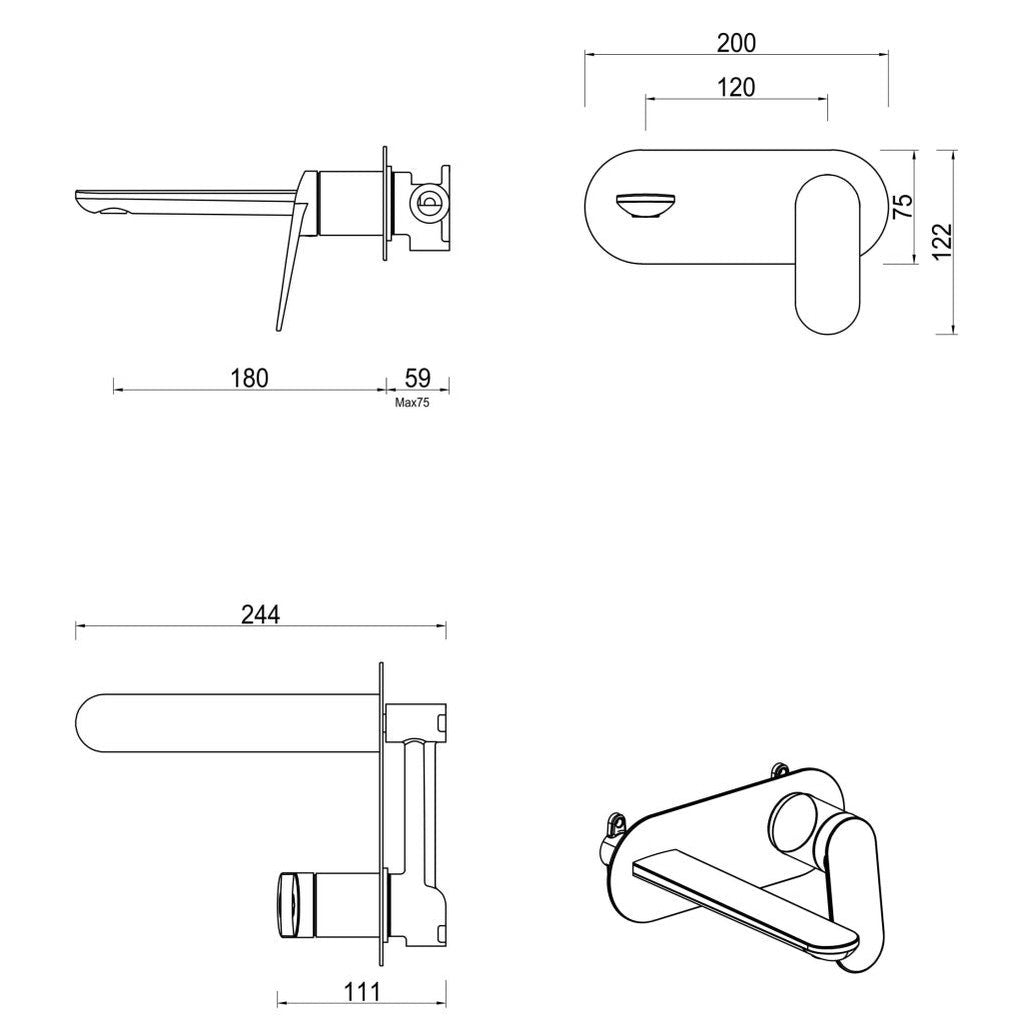 Bella Vista Lantra Wall-Spout Combo - 1P - TRIM KIT ONLY