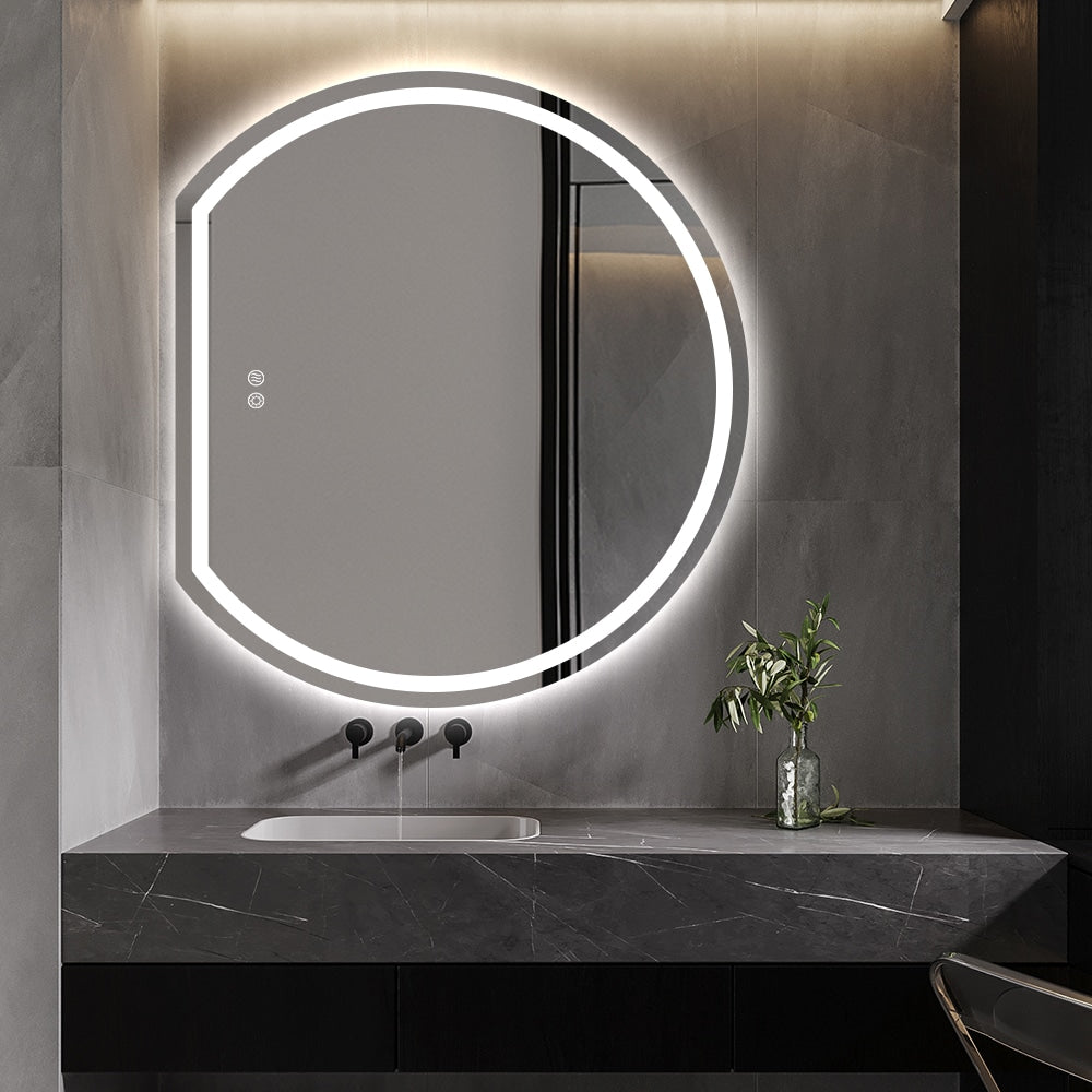 Left Cut Moon Frosted LED Mirror – 90 x 100cm Frameless Frontlit