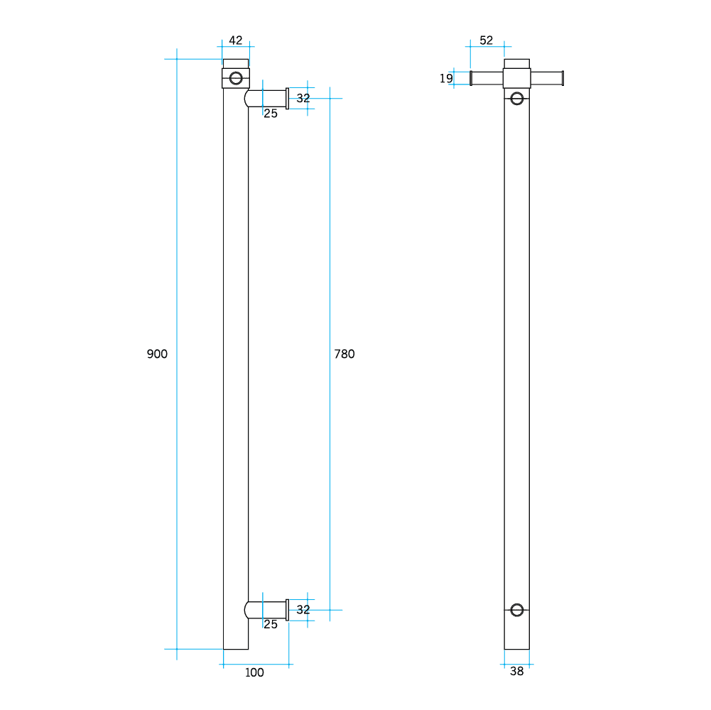 Thermorail Straight/Round Non-Heated Vertical Bar With Optional Hook