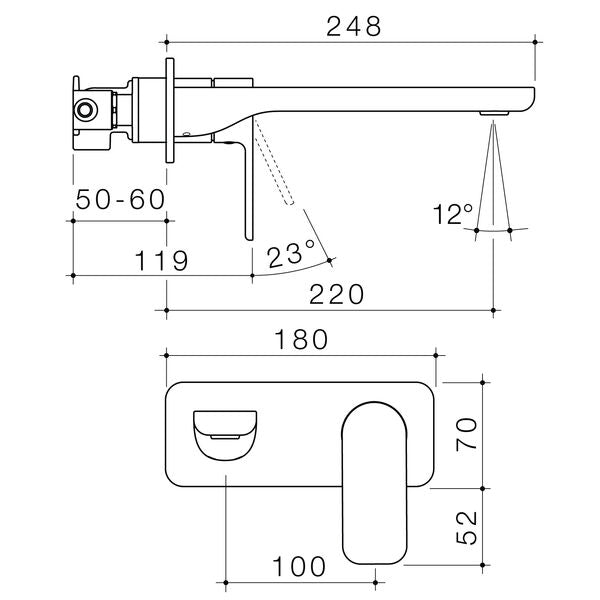 Caroma Luna® II EasySwitch Wall Basin/Bath Mixer 220mm (Complete Kit)