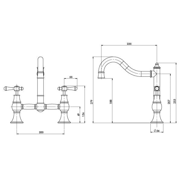 Phoenix Nostalgia Exposed Sink Set 230mm Shepherds Crook