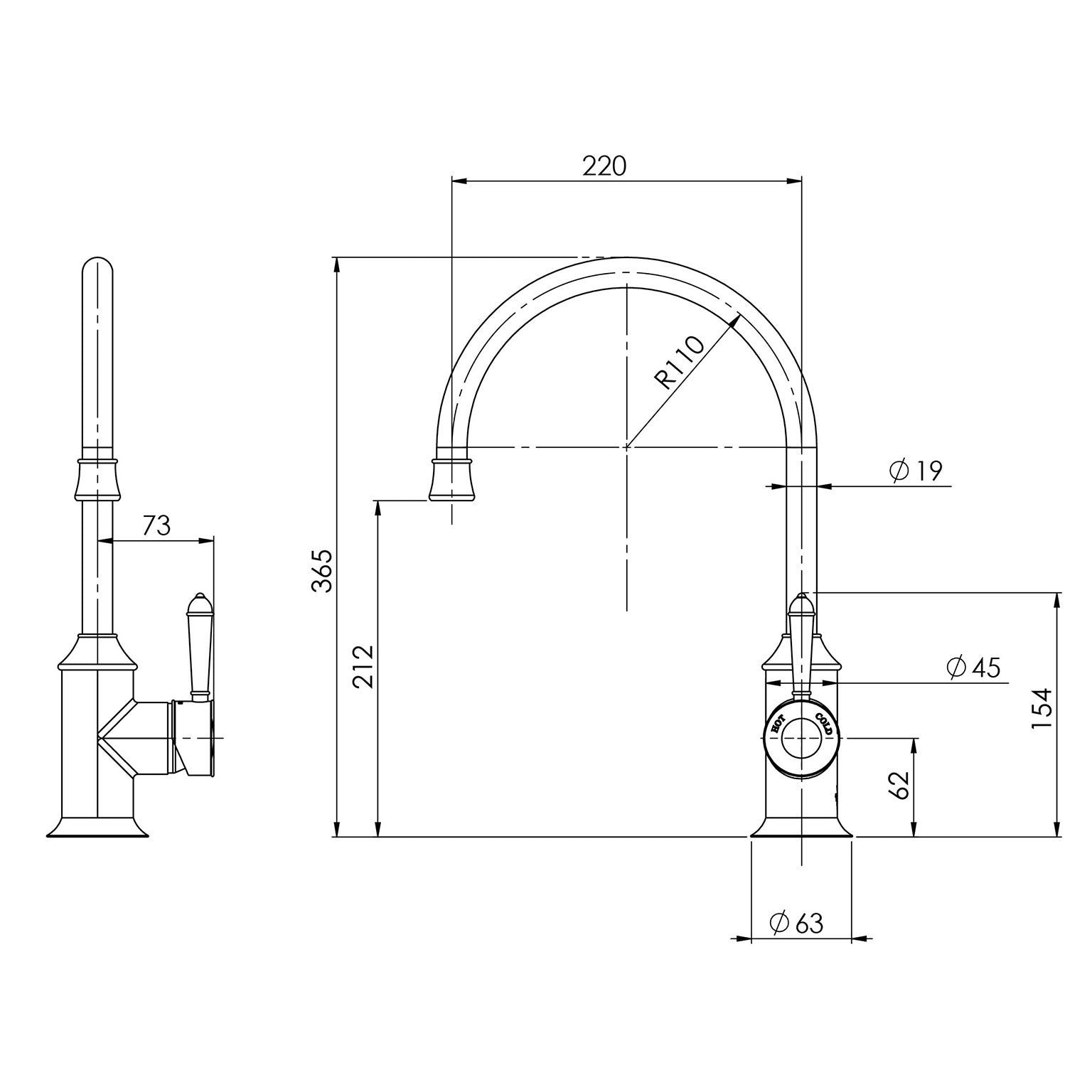 Phoenix Nostalgia Sink Mixer 220mm Gooseneck