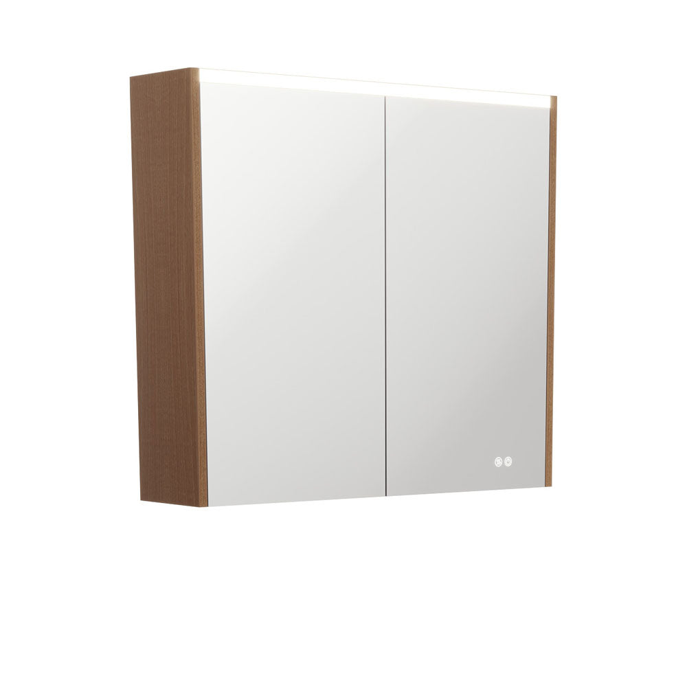LED Mirror Cabinet with Side Panels, 750mm, Walnut