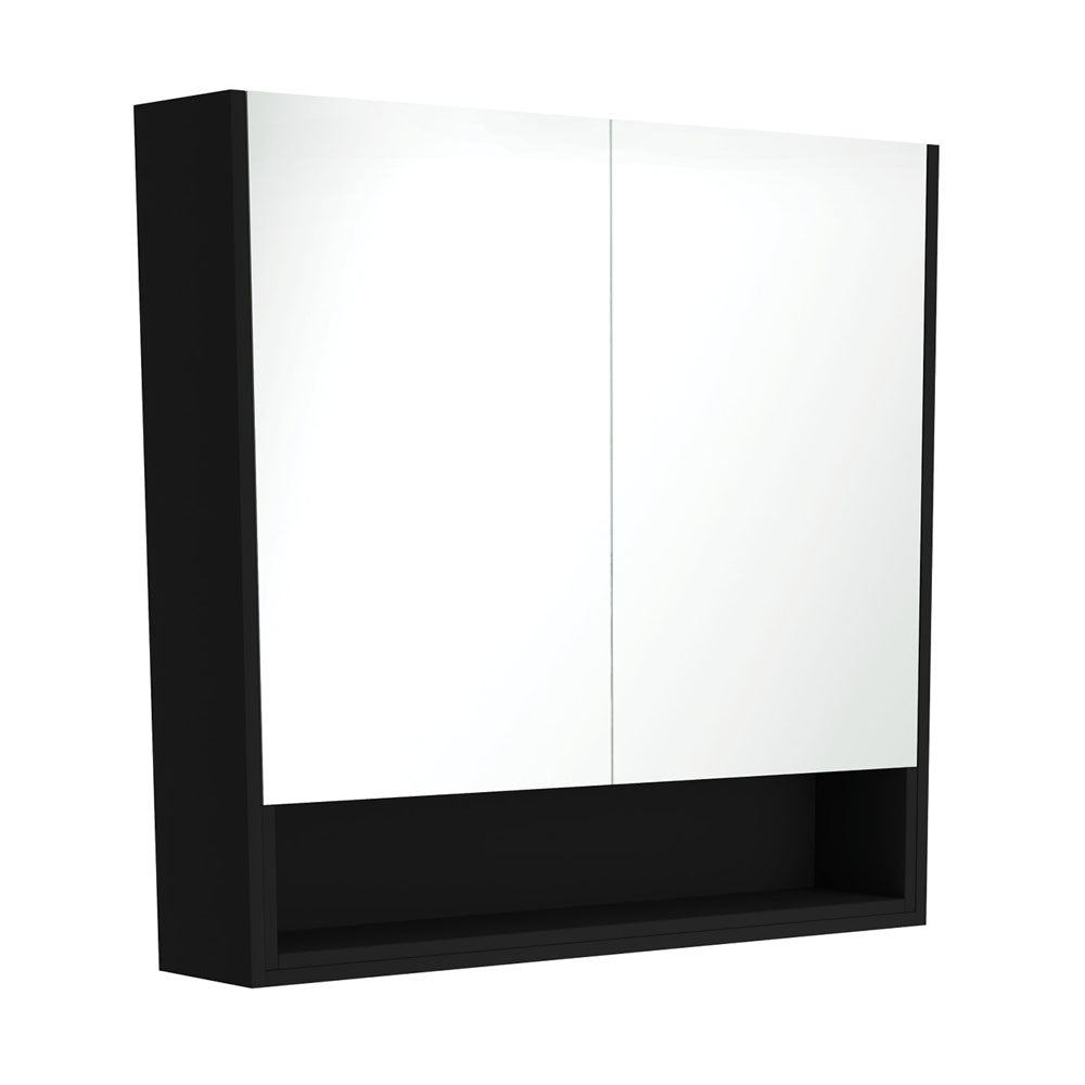 Mirror Cabinet with Display Shelf, 900mm, Satin Black