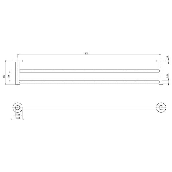 Phoenix Radii SS 316 Double Towel Rail 800mm Round Plate