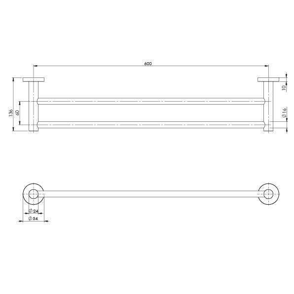 Phoenix Radii SS 316 Double Towel Rail 600mm Round Plate