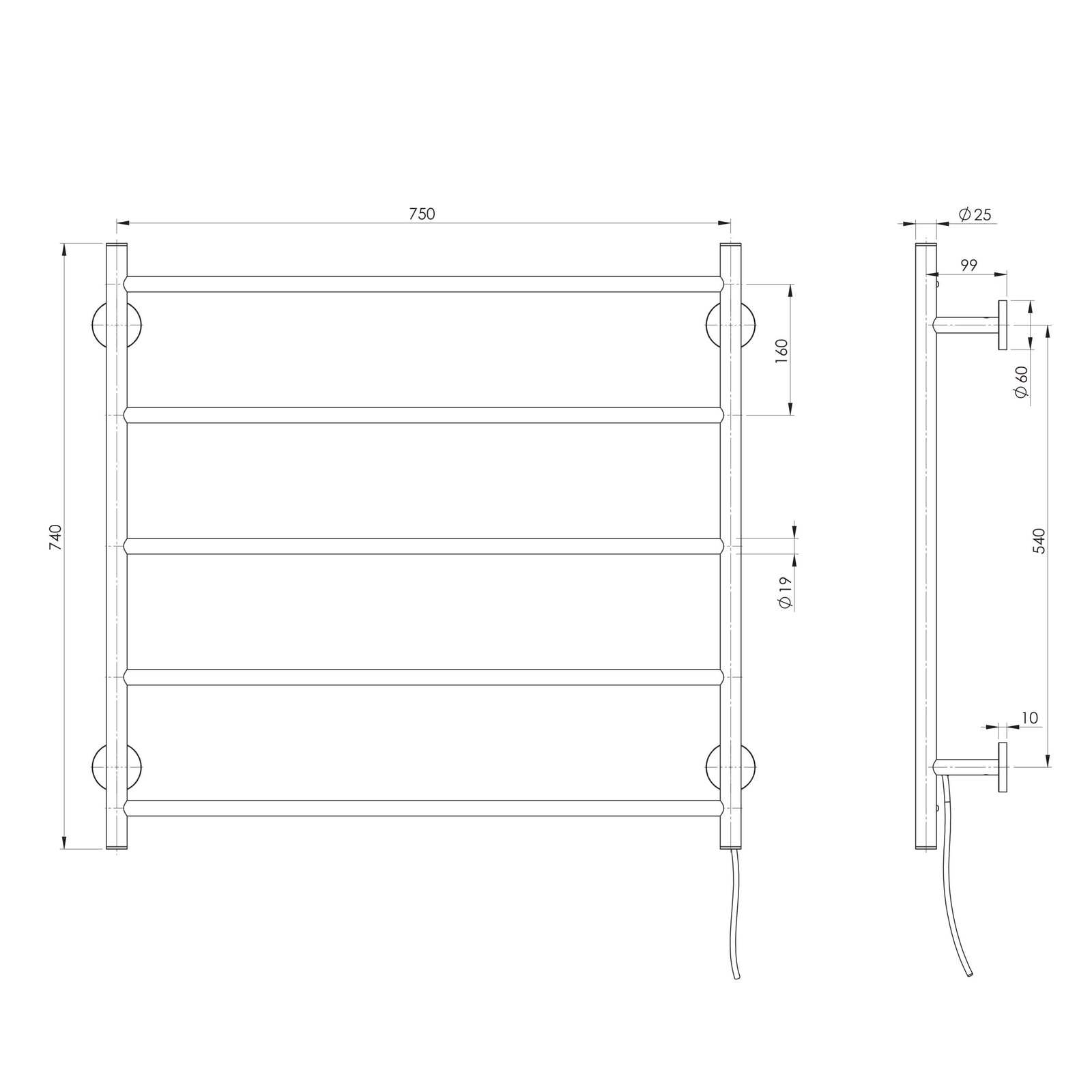 Phoenix Radii Heated Towel Ladder 750mm x 740mm
