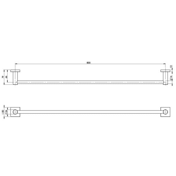 Phoenix Radii Single Towel Rail 800mm Square Plate