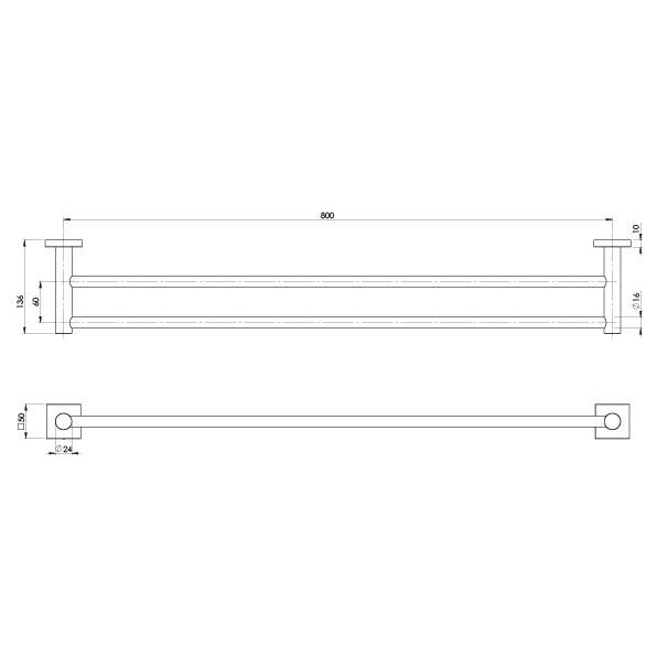 Phoenix Radii Double Towel Rail 800mm Square Plate