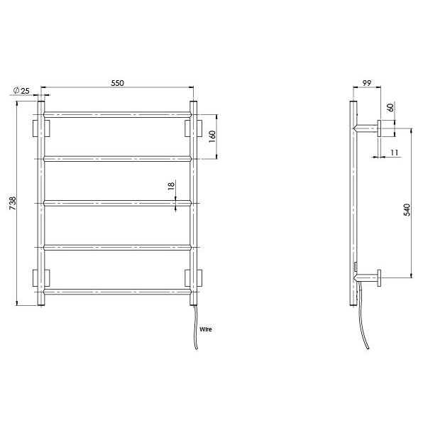 Phoenix Radii Heated Towel Ladder 550 x 740mm Square Plate