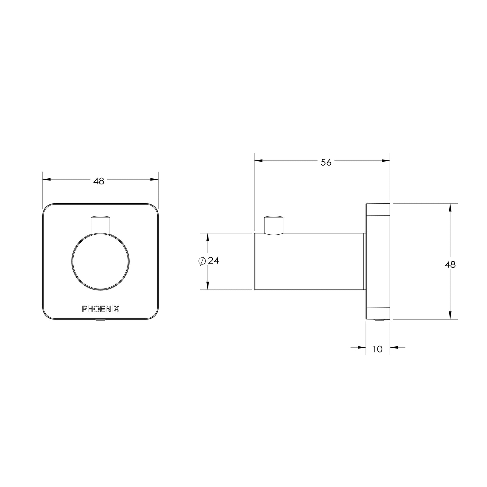 Phoenix Radii SS 316 Robe Hook Square Plate