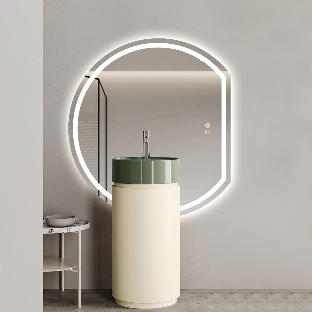 Right Cut Moon Wall Frosted LED Mirror 90cm x 100cm Frameless Frontlit Defogger
