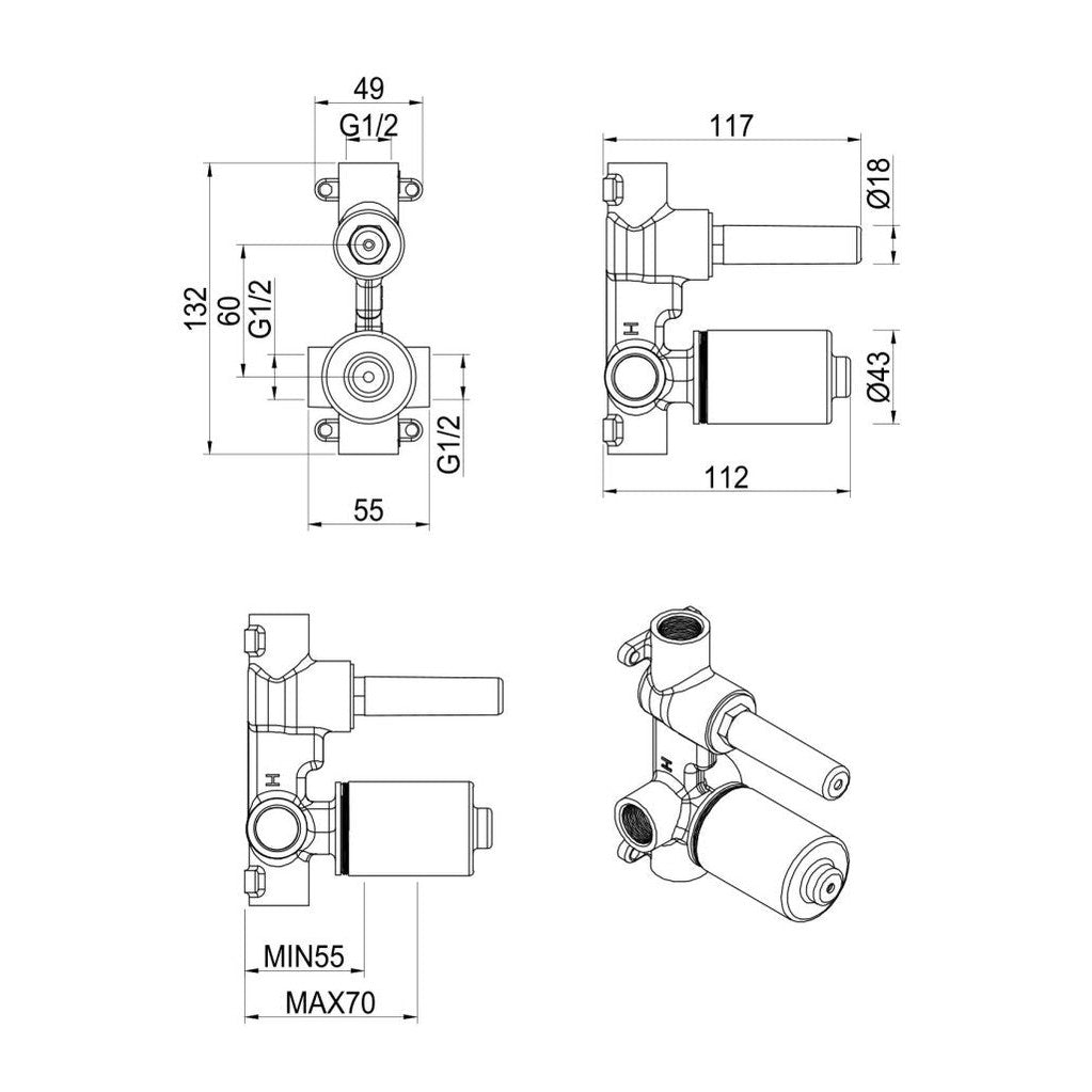 Bella Vista Tiago, Beki, Eleniko, Kaza - Shower Mixer Diverter - BODY ONLY