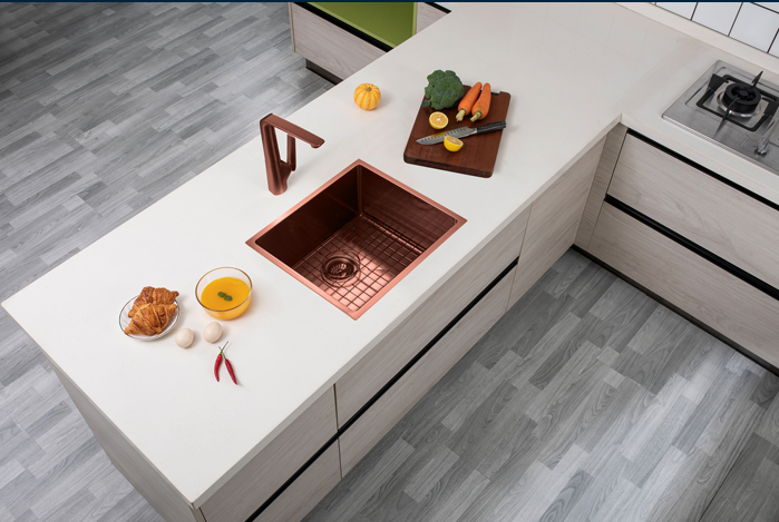 Rose Gold PVD Hand-made Single Bowl Kitchen Sink(Round Edges) | 500*440*230mm