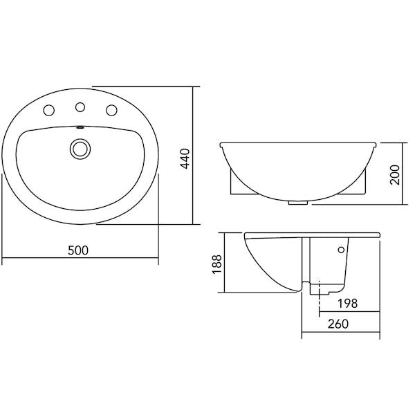 Stylus Venecia Semi Recessed Vanity Basin - 1TH