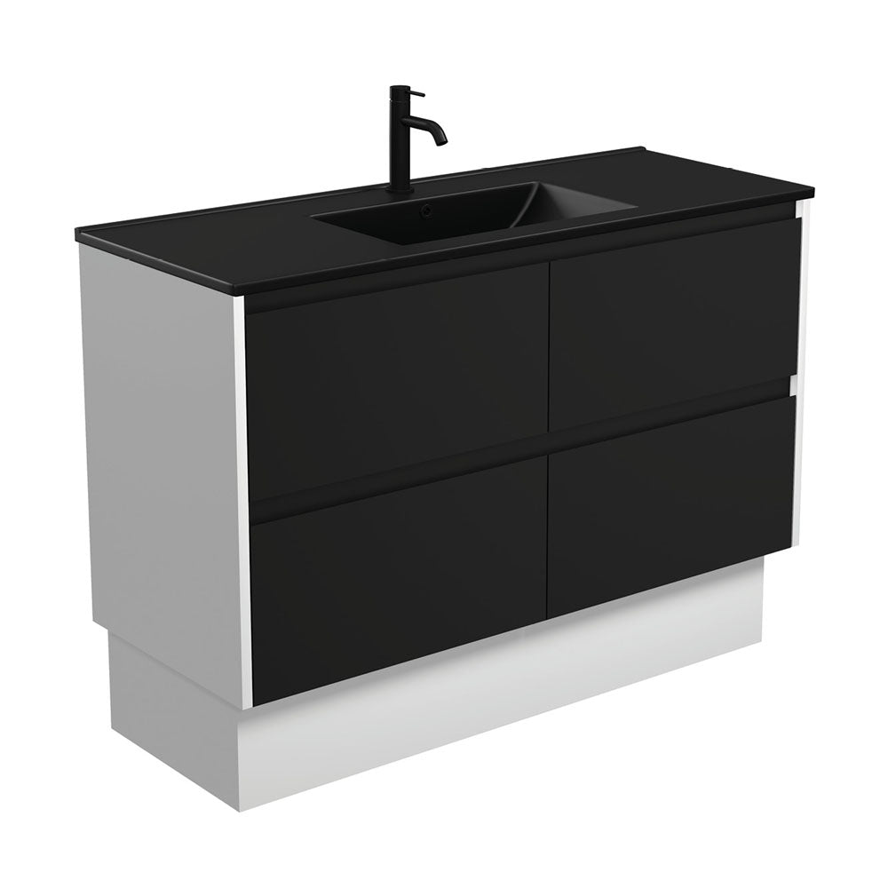 Fienza Dolce Amato 1200mm Matte Black Basin - Satin Black Vanity, Satin White Panels
