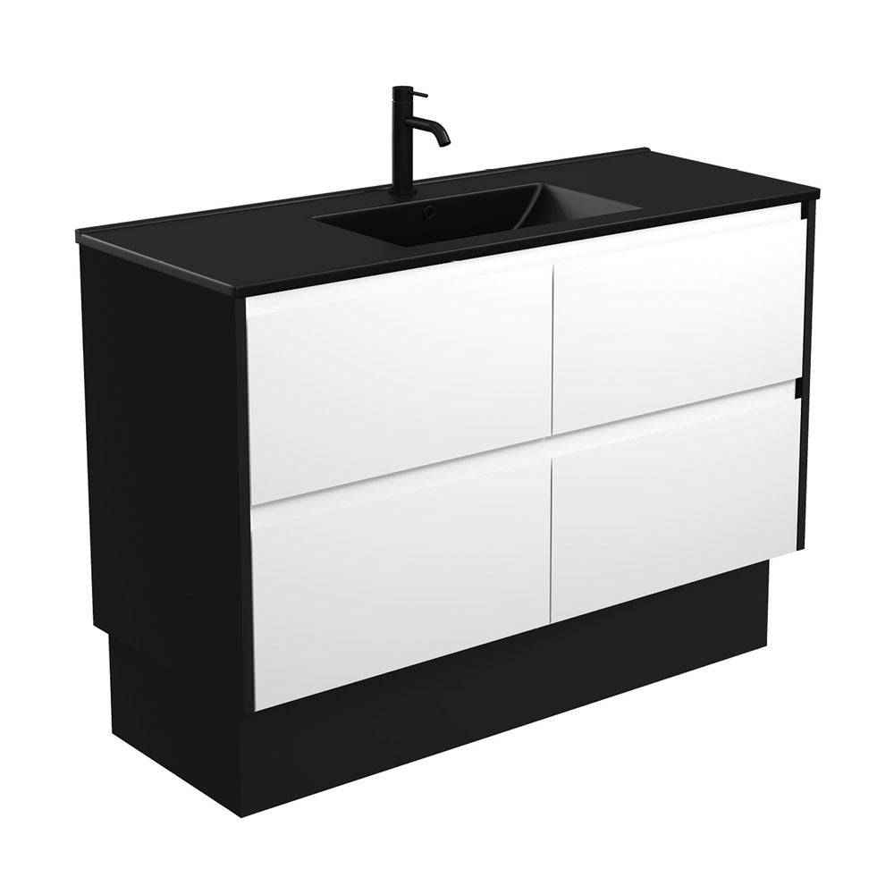 Fienza Dolce Amato 1200mm Matte Black Basin - Satin White Vanity, Satin Black Panels