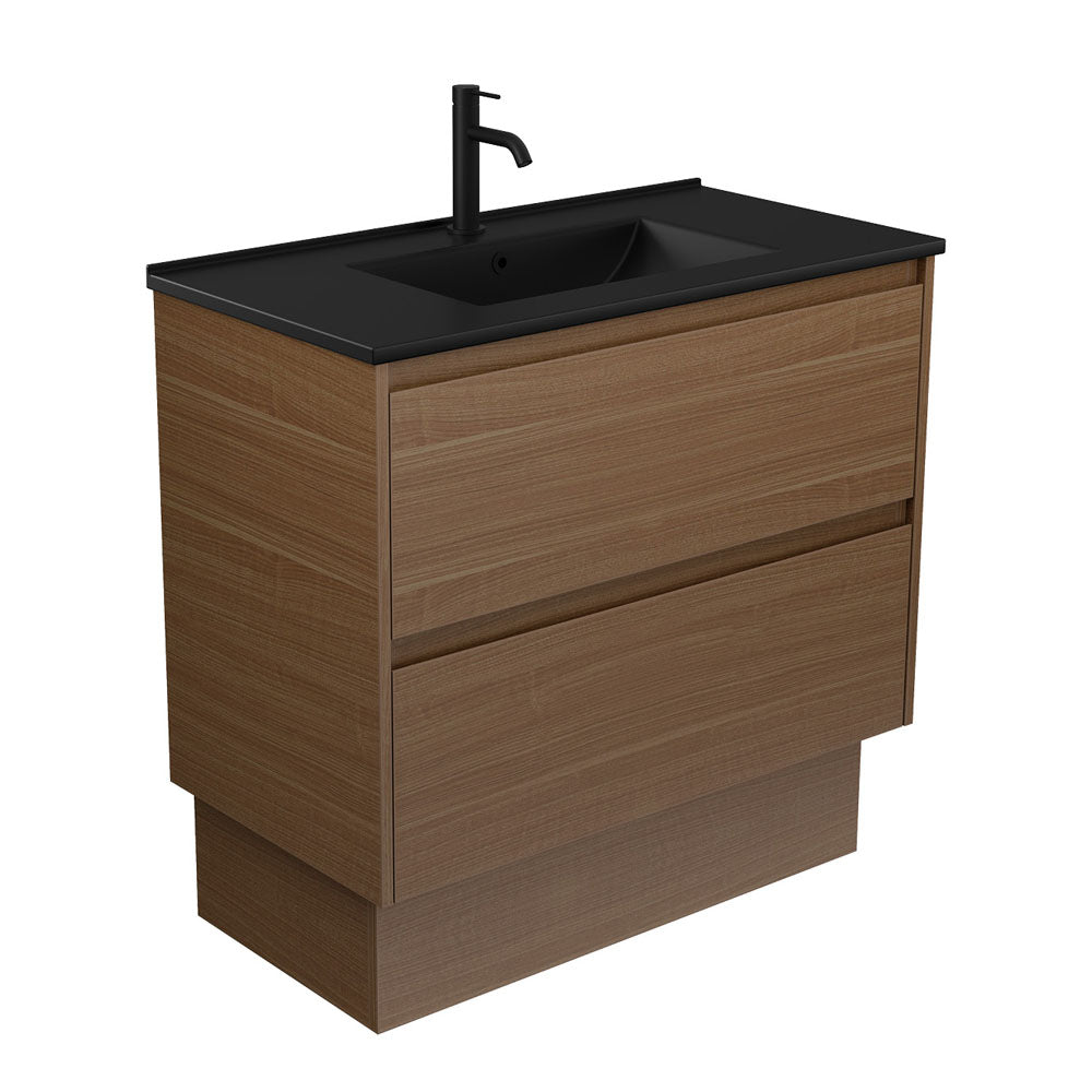 Fienza Dolce Amato 900mm Matte Black Basin - Walnut Vanity