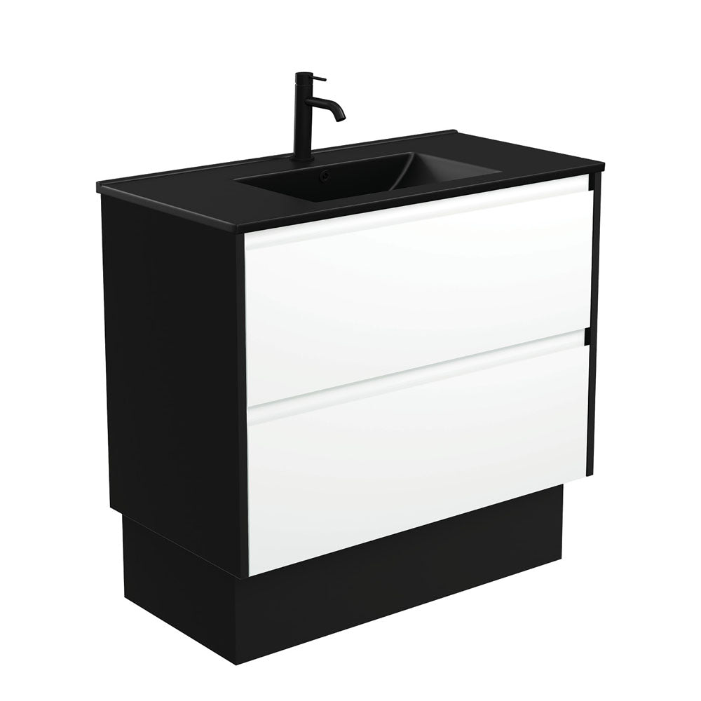 Fienza Dolce Amato 900mm Matte Black Basin - Satin White Vanity, Satin Black Panels