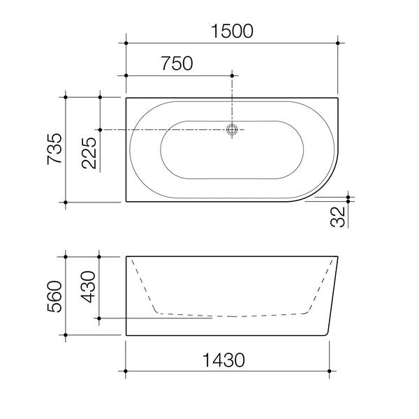 Caroma Urbane® II Back to Corner Bath Left Hand Side 1500 (No Overflow)