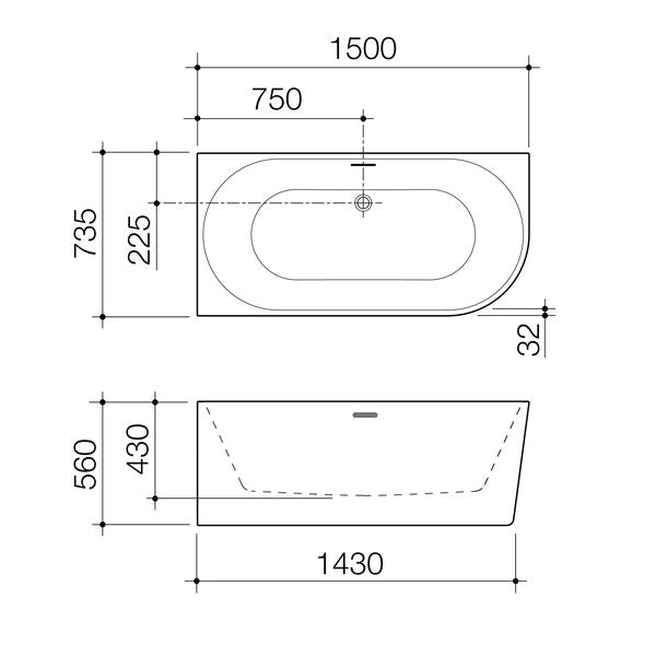 Caroma Urbane® II Back to Corner Bath Left Hand Side 1500 (No Overflow)
