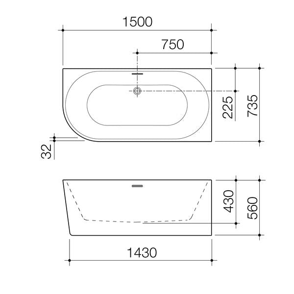 Caroma Urbane® II Back to Corner Bath Left Hand Side 1500 (No Overflow)