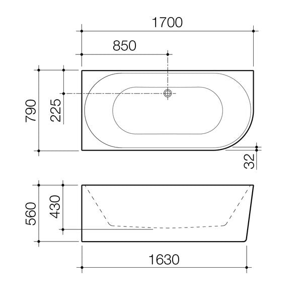 Caroma Urbane® II Back to Corner Bath Left Hand Side 1700 (No Overflow)